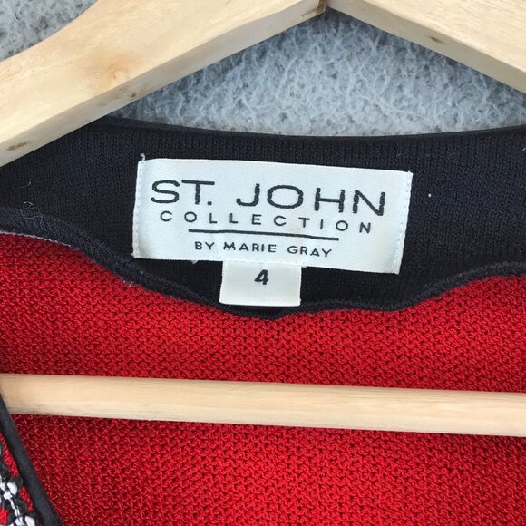 St. John Collection Marie Gray Blazer Women size 4 Red Santana Knit Half Zip - Picture 4 of 10